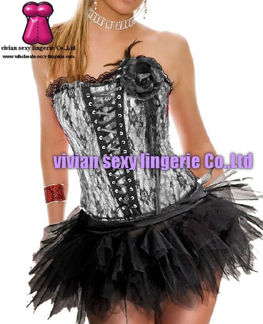 sexy white corset Bustier&Petticoats with black lace 1328-1/(S,M,L,XL) small wholesale