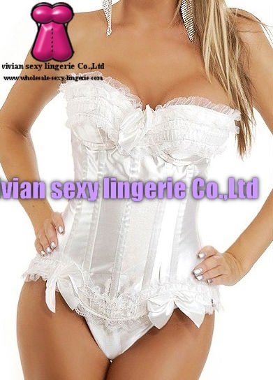 sexy White satin boned corset Bustier /1520-1(S,M,L,XL,XXL) wholesale price