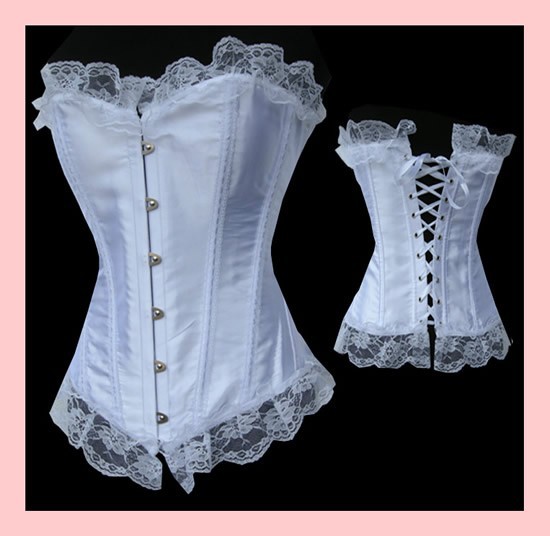 Sexy White satin lace up boned corset busiter lingerie clubwear factory supplier S-2XL