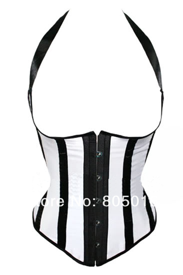 Sexy Women Lace Up Boned Halter Underbust Corset  Waist Cincher White