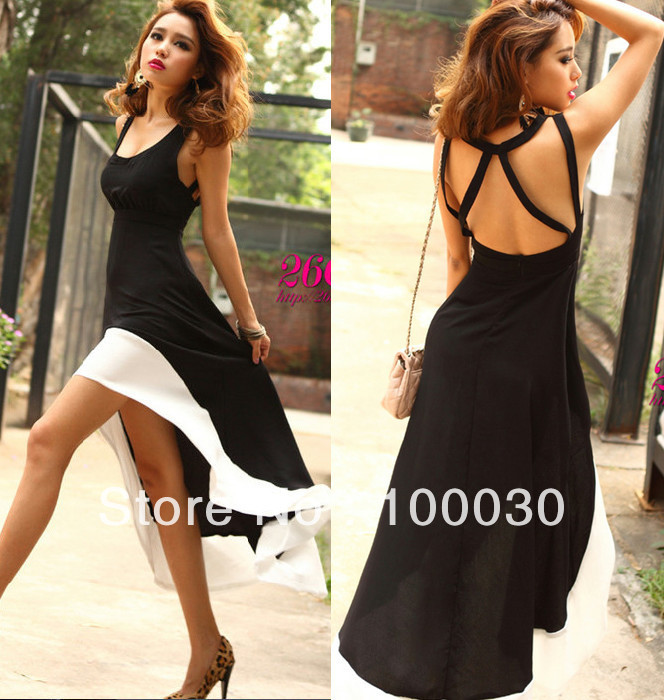 Sexy Women/Lady Deep U Neck Bare Back Backless Dress Hem Tank Swallow Tail Sleeveless Summer Long Dress free shipping