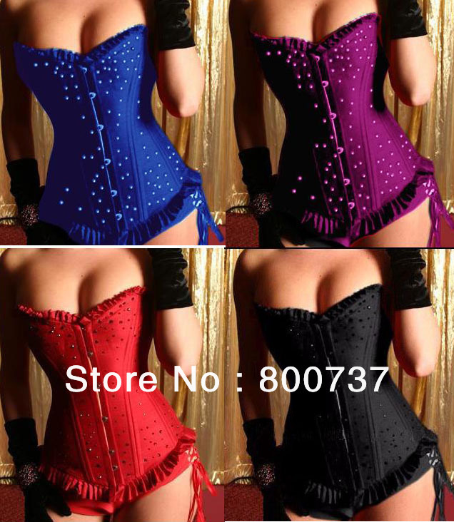 Sexy women Lingerie Lace up printing corsets little wave point Bustier clasp corsets size S-M-L-XL-XXL 804