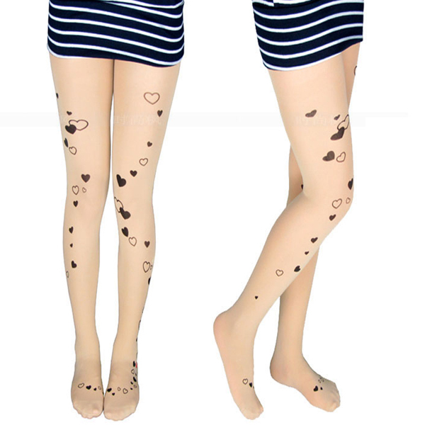 Sexy Women Love Heart Tattoo Pantyhose Sock Stockings Tights Leggings FREE SHIPPING