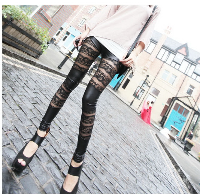 Sexy women Rose lace patchwork pantyhose women trousers