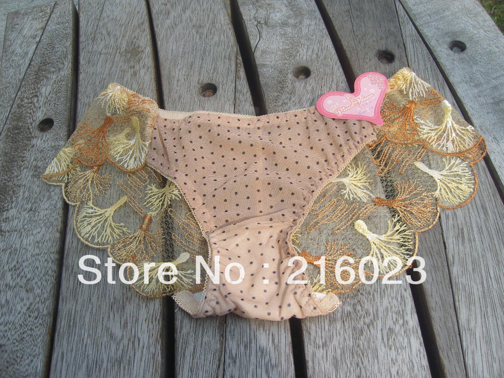 Sexy Women Underwear Panty with Flower Lace Yellow Lady Lingerie