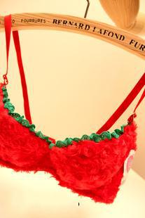 Shaggier ruffle red color block bra set