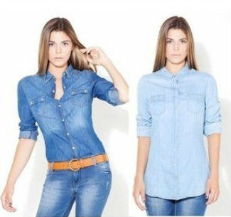 Shanghaimagicbox Women Fashion Casual Blue Jean Denim Shirt Blouse Dark Blue Light Blue WSHT083