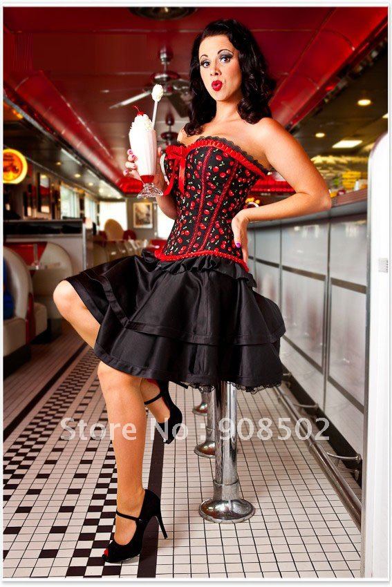 SHAPERS - A090- - Long Red  and Black Brocade Pattern  strapless corset , Wholesale and retail