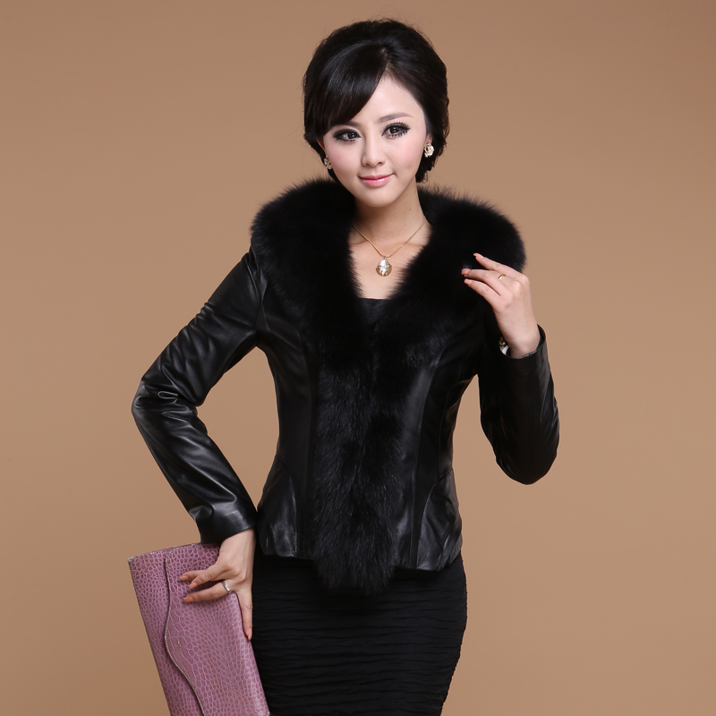 Sheep 2012 genuine leather sheepskin fashion luxury Women leather clothing fox fur 6124