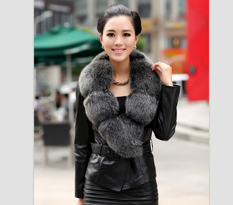 Sheep 2012 genuine leather sheepskin fashion luxury Women leather clothing fox fur 6152