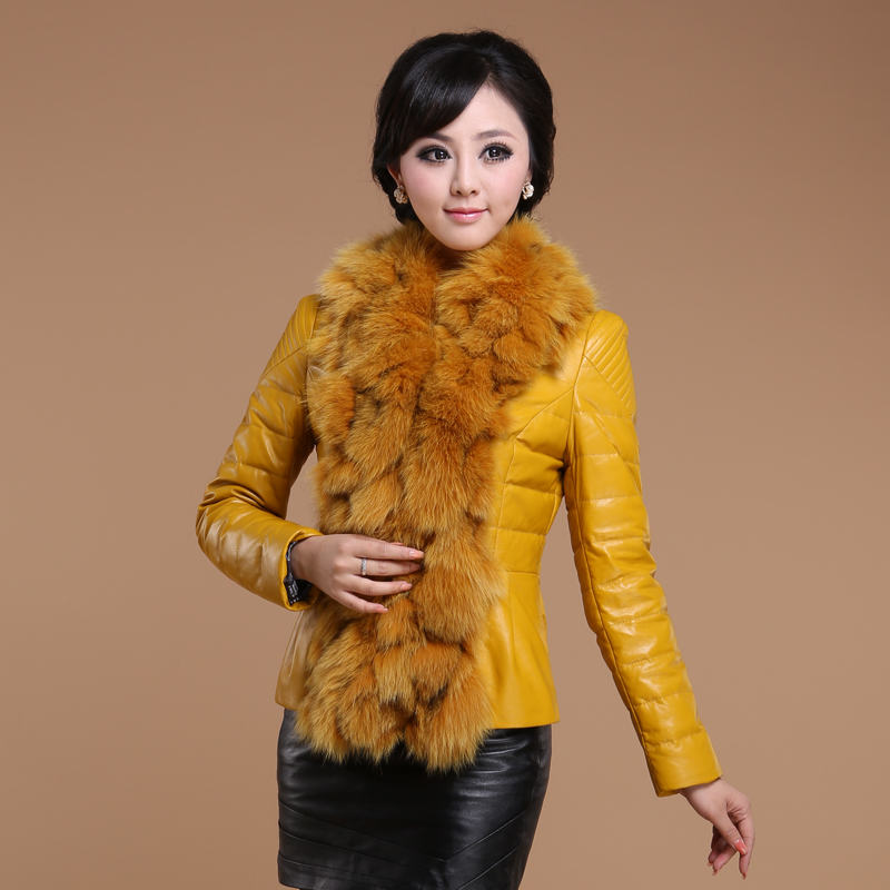 Sheep 2012 genuine leather sheepskin Women leather clothing down coat fox fur detachable 6129