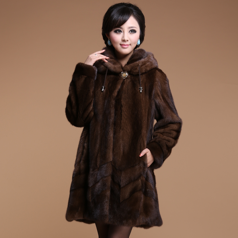 Sheep 2012 luxury fur mink turn-down collar long design hooded 810