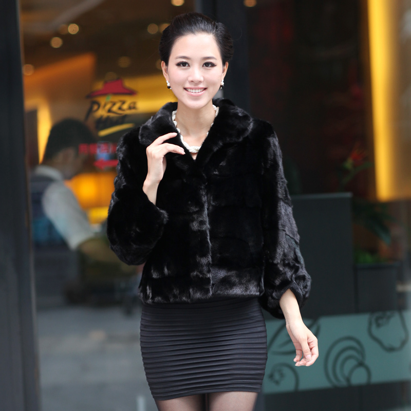 Sheep 2012 mink fur turn-down collar lantern sleeve short design 6066