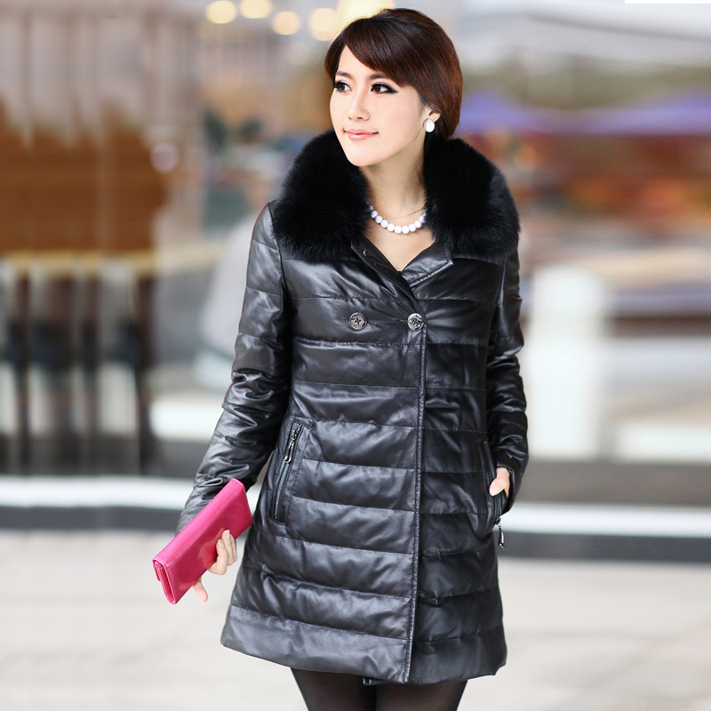 Sheepskin genuine leather clothing outerwear down coat fox fur outerwear a-3375