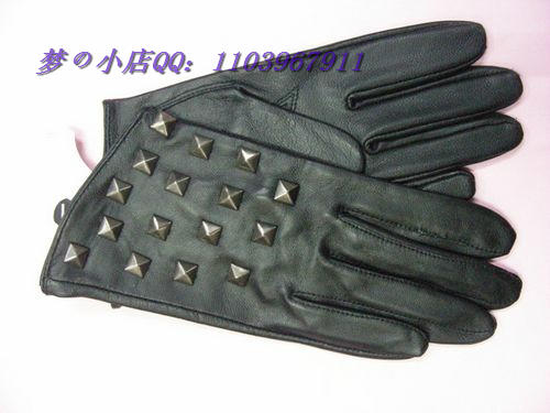 Sheepskin gloves genuine leather fashion Women single leather rivet punk