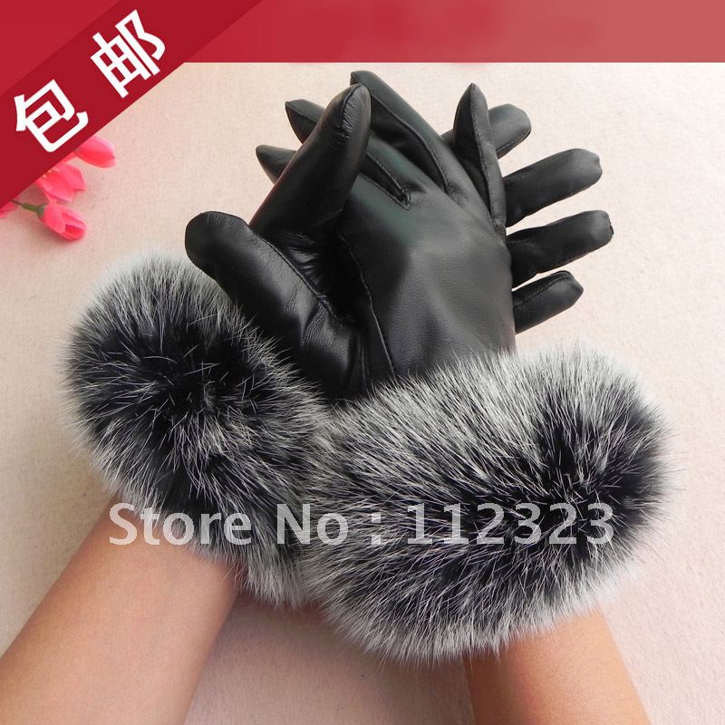 Sheepskin gloves women's gloves women's genuine leather gloves leather gloves female gloves rabbit fur