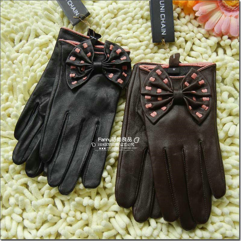 Sheepskin mini gulps half finger gloves genuine leather gloves fur gloves big bow