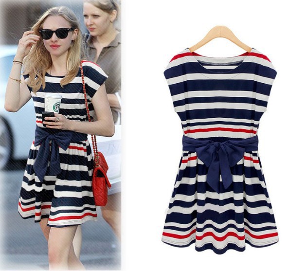 (Shipping Free!!) 2013 Casual Sleeveless Striped Dress Women' Summer Dress 3841