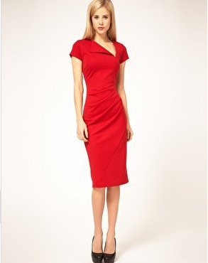 (Shipping Free!!)  ASOS Style V-neck solid Color Pencil Dress/Sheath Dress