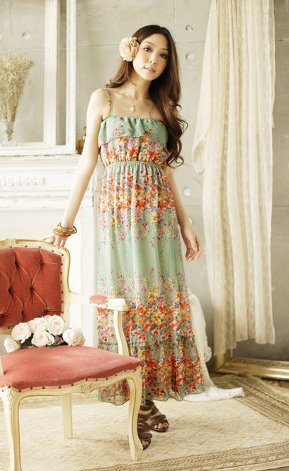 (Shipping Free!!) Floral Chiffon Dress/ Japan Style Dress/ Printed Cotton Dress 3806