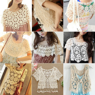 Short design all-match knitted outerwear cutout crotch lace loose crochet cardigan small cape waistcoat knitted shirt