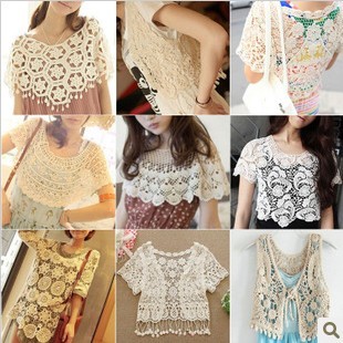 Short design all-match knitted outerwear cutout crotch lace loose crochet cardigan small cape waistcoat knitted shirt