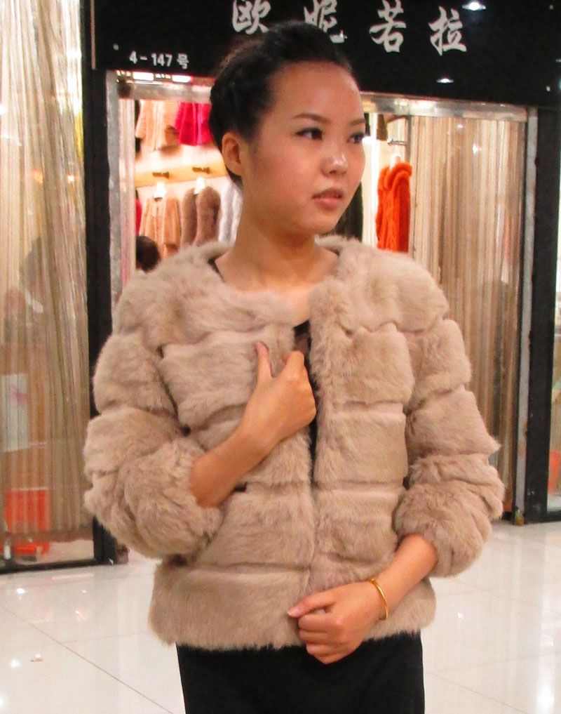 Short design o-neck genuine leather full leather rabbit fur outerwear noble winter fur