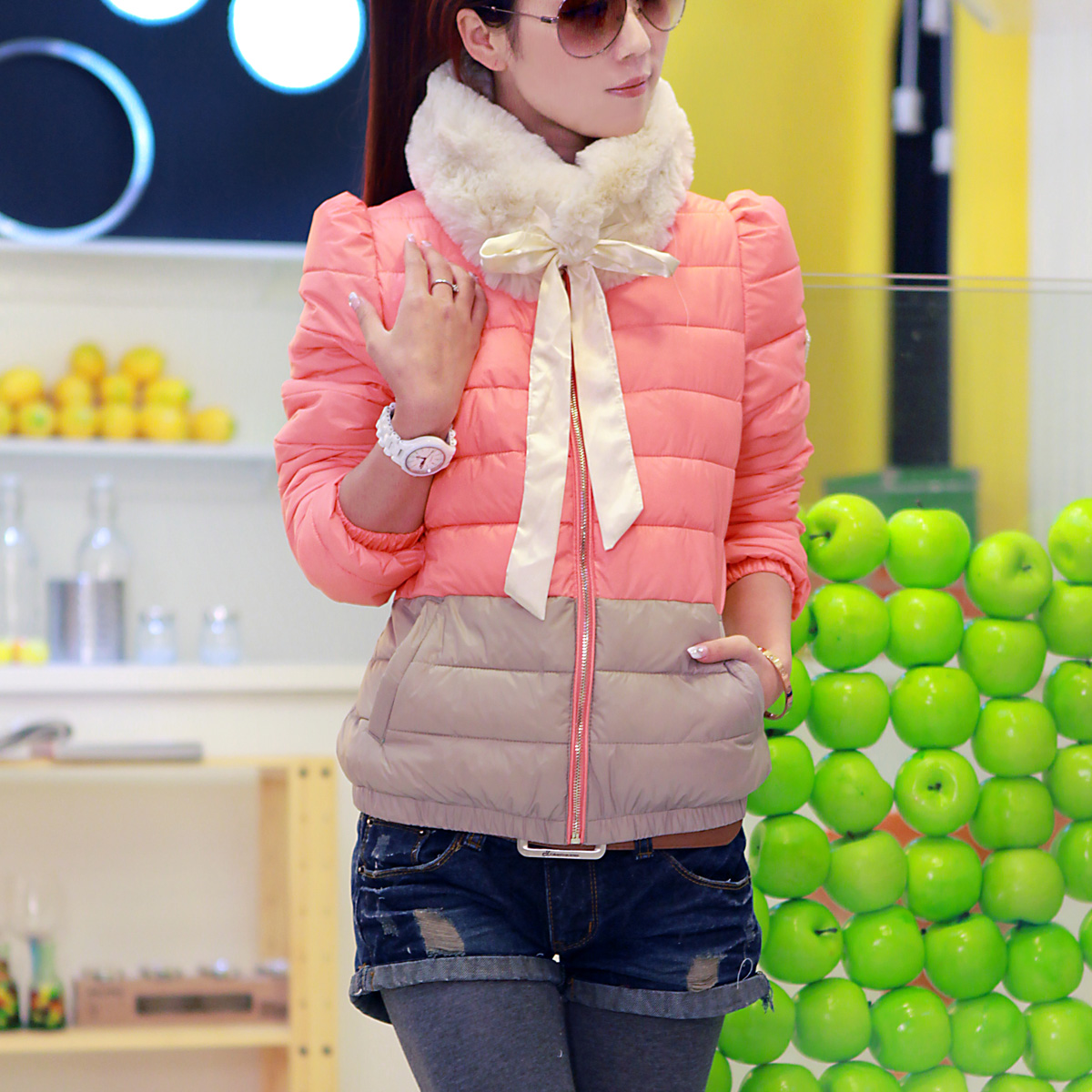 Short design slim down coat female METERS BONWE female winter down coat thick wadded jacket outerwear female