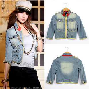 Short design three quarter sleeve denim outerwear 11469 free shipping