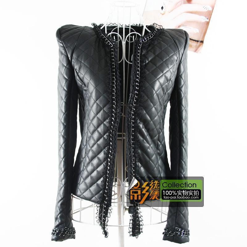 Short design wadded jacket slim leather clothing PU wadded jacket cotton-padded jacket women's fashion motorcycle plus size fur