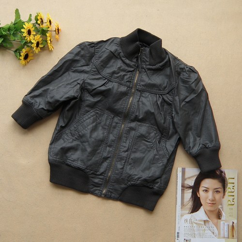 Short in size , 145 three quarter sleeve water washed leather women's casual short jacket 94 bust