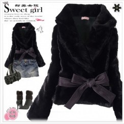 Short Rabbit Hair Apricot Coat Belted  free shippingJR003