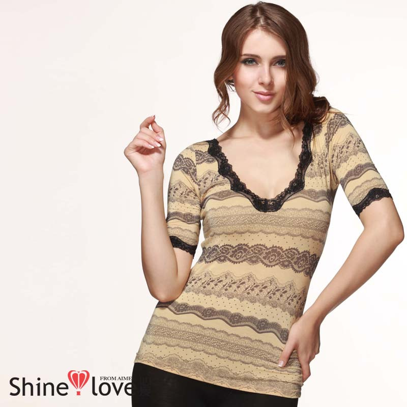 Short-sleeve print thin basic top sl72131