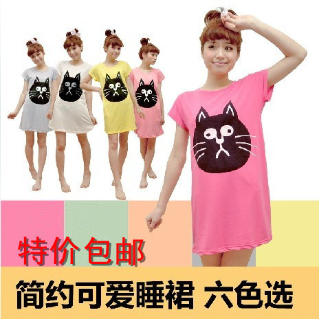 Short-sleeve sleepwear female short-sleeve cotton nightgown cartoon nightgown female summer female lounge