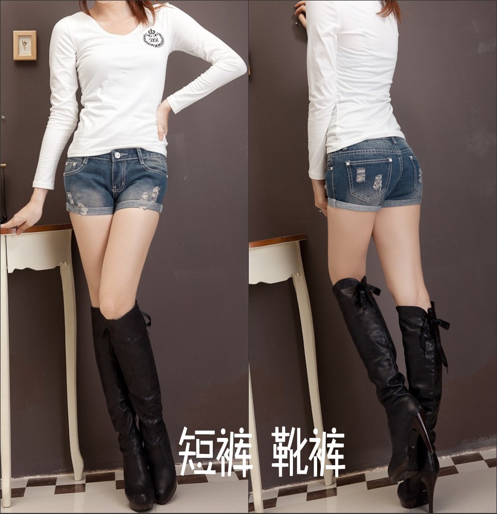 Shorts denim shorts female personality hole denim boot cut jeans shorts 8009 - 1