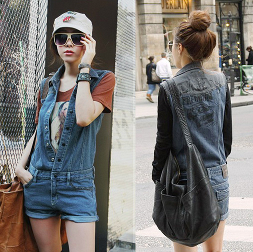 Shorts suspenders denim jumpsuit 5755 free shipping