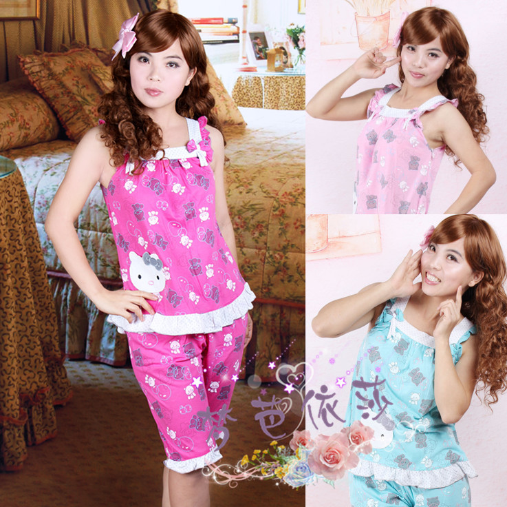 Shote pig 100% cotton women's sleepwear lounge 100% cotton sleep set spaghetti strap sleepwear