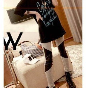 Show thiFrom freight high quality wholesale n knee irregular imitation leather joining together render cotton pants