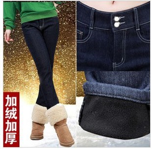 Shrimp plus size plus velvet thickening pencil pants trousers high waist jeans female trousers skinny pants boot cut jeans