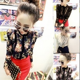 Shrimp women's 2012 4 stand collar puff lace shirt (WC074)