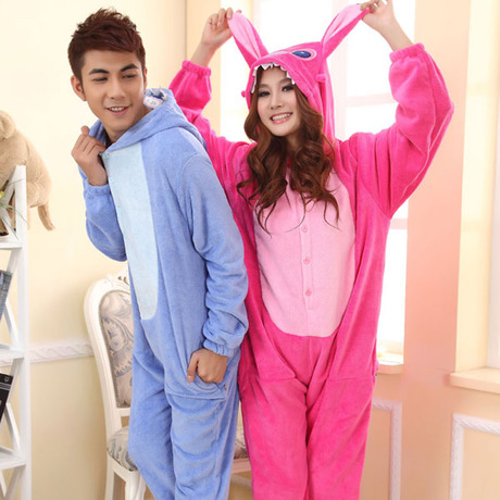 Siamese couple of toilet thickening coral cashmere warm Stitch cartoon animals pajamas