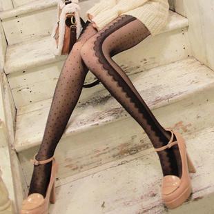 Sidepiece eyelash lace decoration dot ivory polka dot stockings meat pantyhose