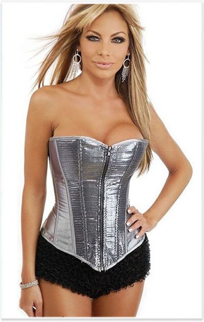 Silivery fashion overbust corset Free shipping - qm8019silvery