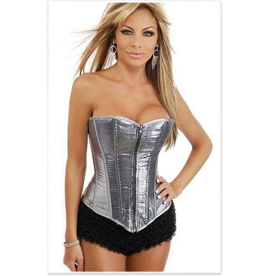 Silivery fashion overbust corset Free shipping - qm8019silvery