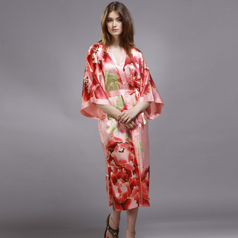 Silk mulberry silk crepe satin silk nightgown robe noble peony