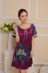 Silk nightgown mulberry silk lounge flower print female sleepwear 1102a