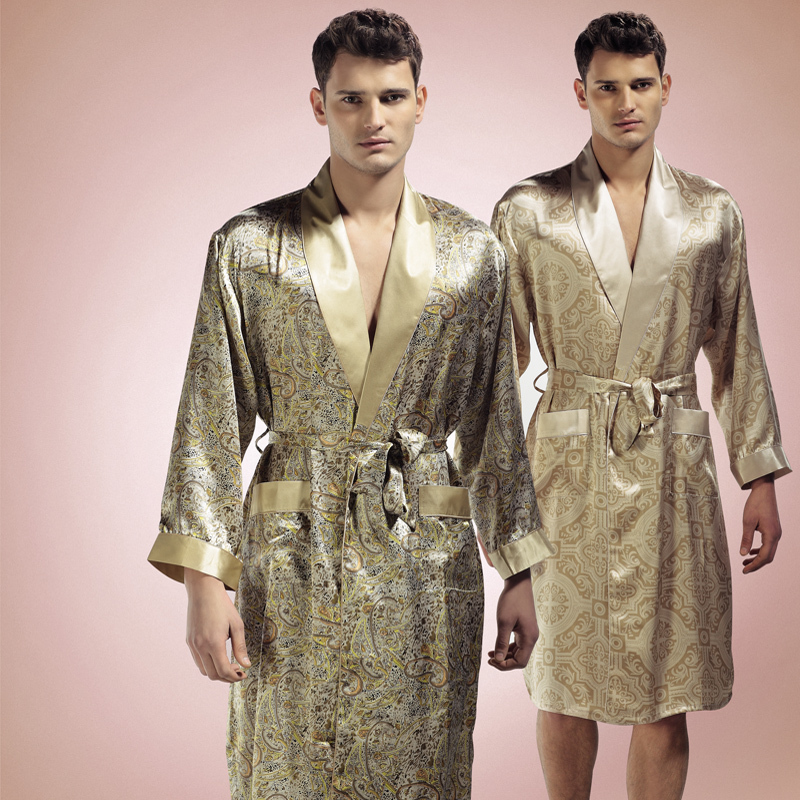 Silk robe male mulberry silk sleepwear lounge autumn hangzhou silk