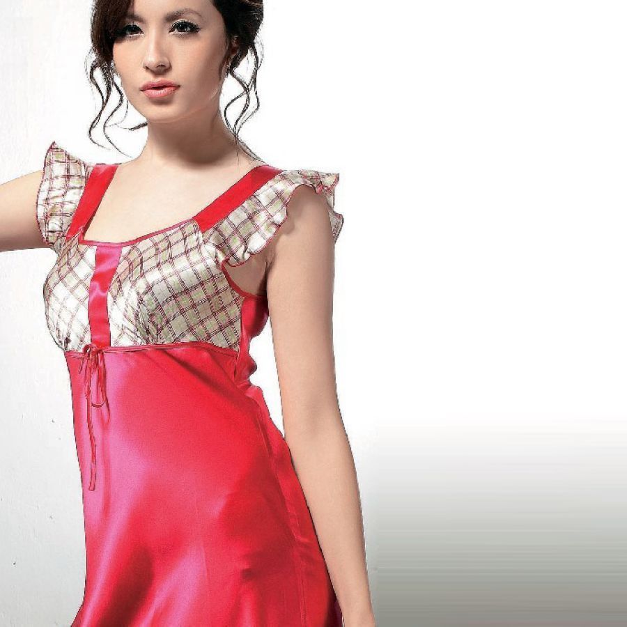 Silk sexy women's sleeveless plaid nightgown lounge y0952