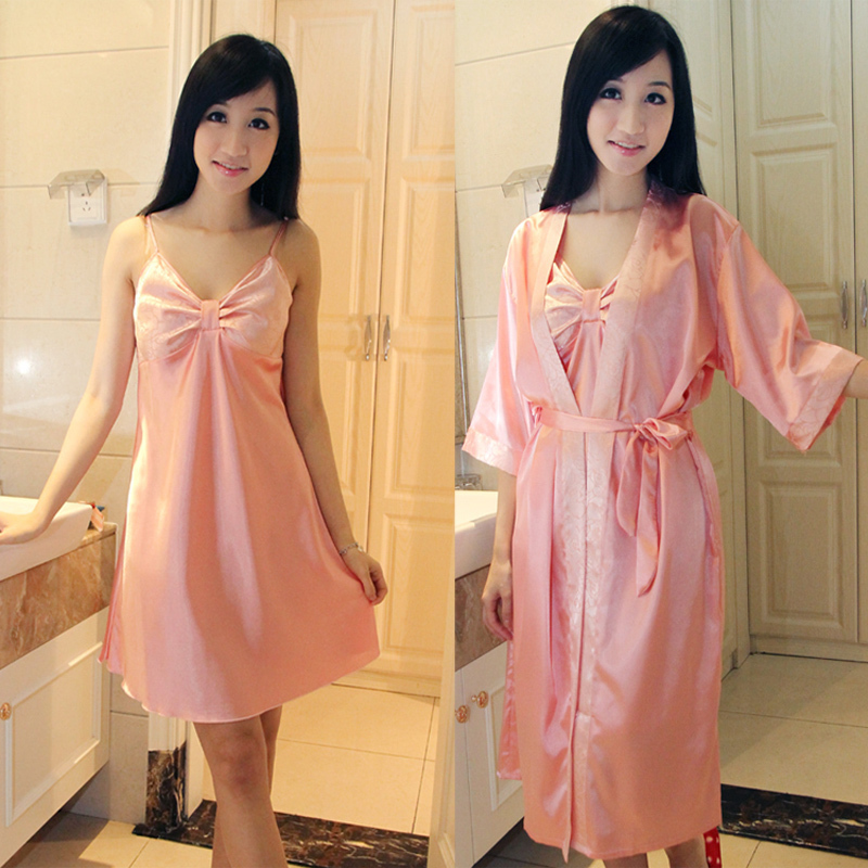 silk sleepwear female long-sleeve sleepwear spaghetti strap sexy nightgown robe twinset lounge