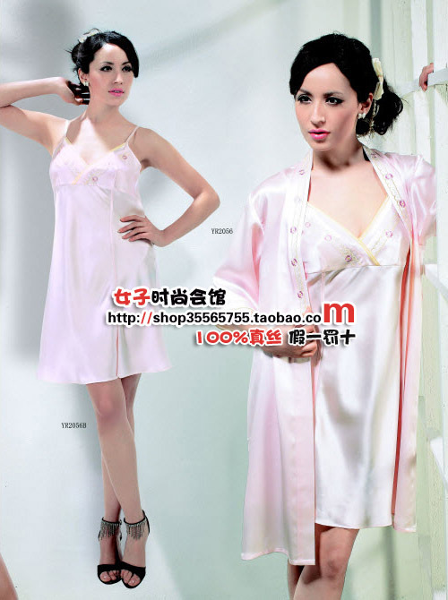 Silk sleepwear mulberry silk nightgown robe twinset 2056